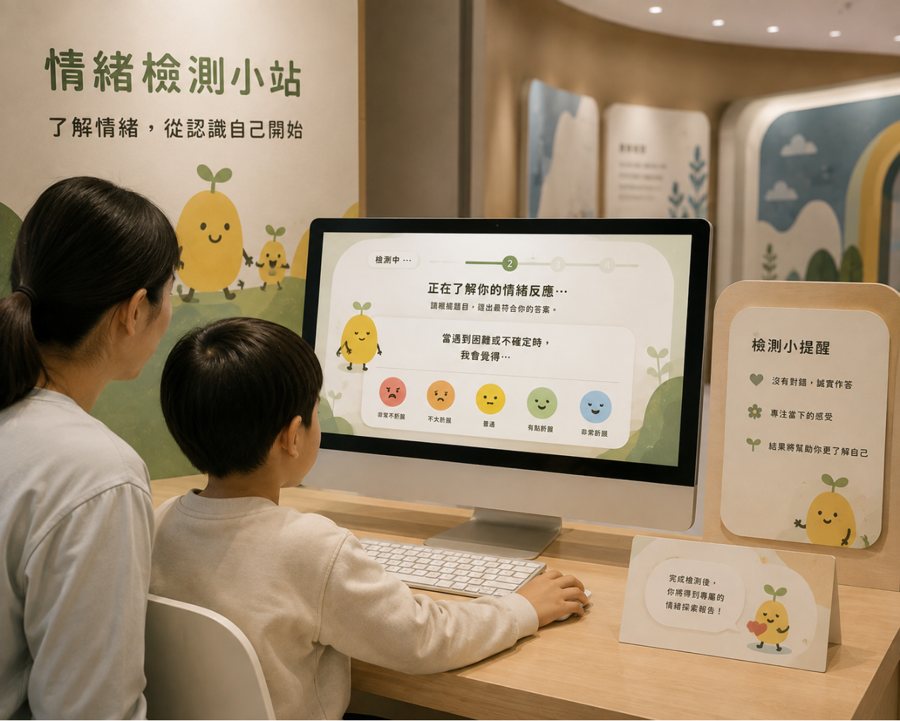 情緒檢測小站：家長陪孩子在螢幕前選出最符合自己的表情